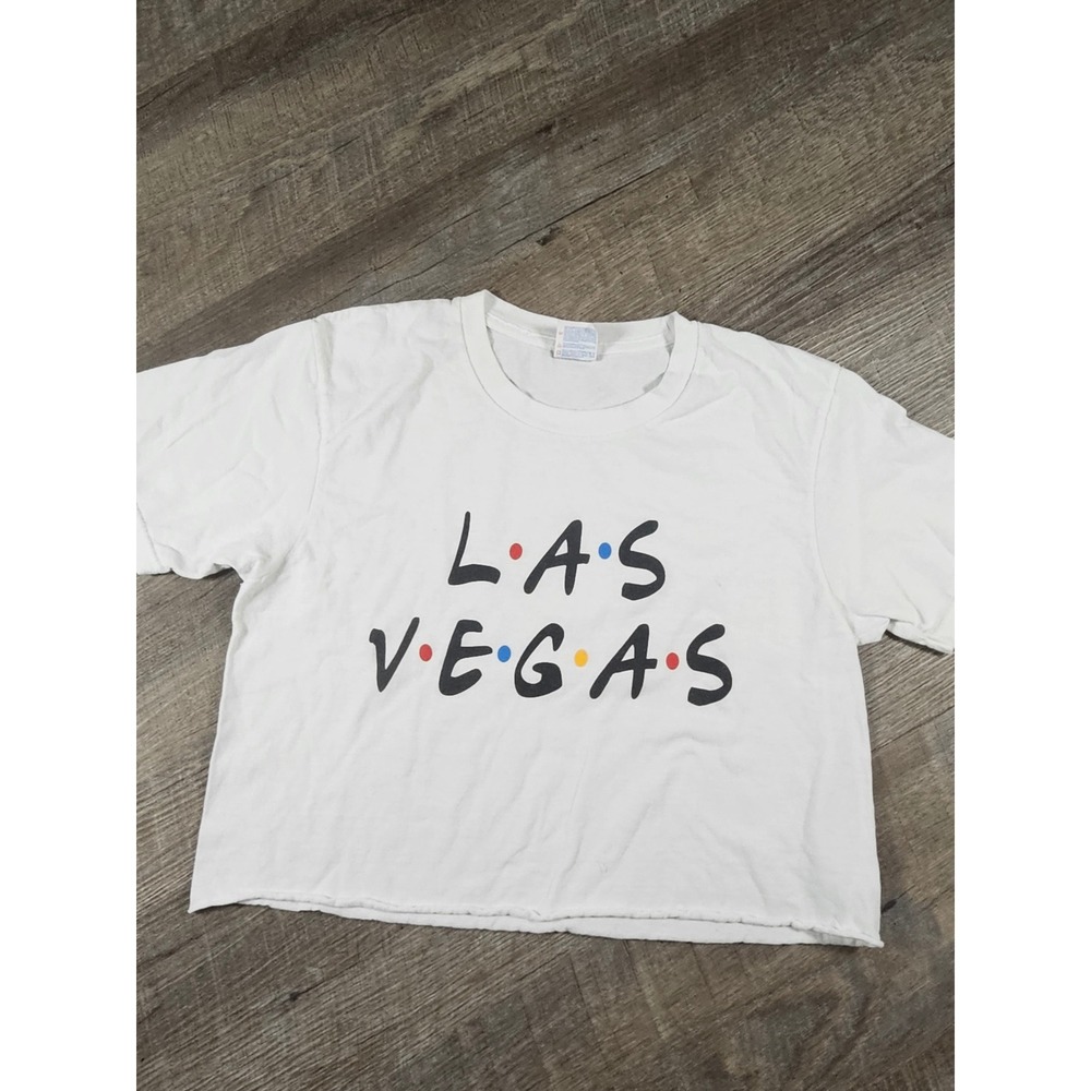Yazbek Las Vegas Friends Font Crop Top White Cotton Graphic Tee Womens Medium